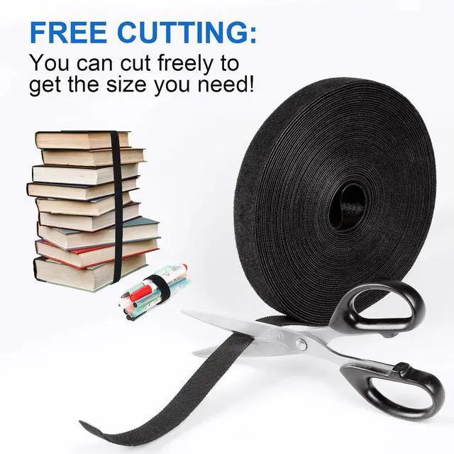 Alt view image 3 of 7 - Hook and Loop Cable Ties Roll 20ft x 1/2in | Reusable Self-Gripping Hook-and-Loop Straps, UV-Resistant, Cut-to-Length Wire Management for Home, Office & Garden, Black