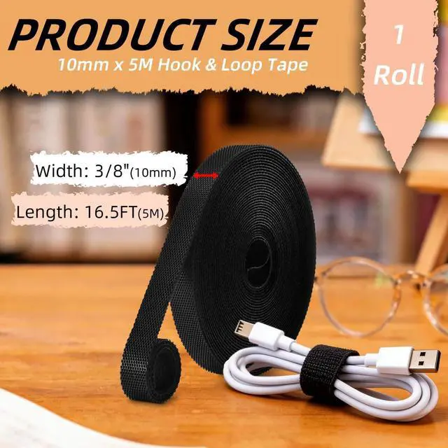 Alt view image 2 of 7 - Hook and Loop Tape, Nylon Double Sided Reusable Hook & Loop Cable Straps Roll for Home & Office Bundling Fastening Storage and Collected Management Cable Tie Magic Tapes (3/8" x 16.5Ft Black)