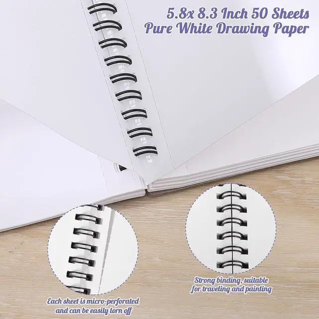 Alt view image 2 of 7 - Marker Paper Sketchbook 5.8 × 8.3 in, Spiral Bound, 1 Pack | 120gsm Acid-Free Paper, Anti-Bleed Double Sided Sheets, Lays Flat, Tear-Out Pages, for Markers, Pens And Acrylics