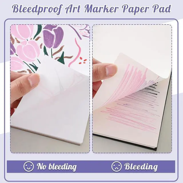 Alt view image 3 of 7 - Marker Paper Sketchbook 5.8 × 8.3 in, Spiral Bound, 1 Pack | 120gsm Acid-Free Paper, Anti-Bleed Double Sided Sheets, Lays Flat, Tear-Out Pages, for Markers, Pens And Acrylics