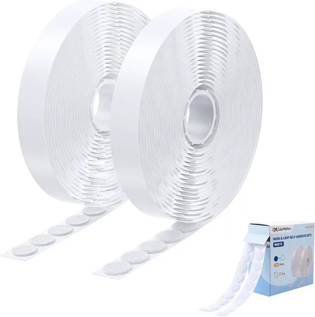Main image of 400 Pcs Hook and Loop Self-Adhesive Dots, 0.5 Inch, White | 200 Pairs, Round Adhesive Dots, for Crafts, Classroom, Office, and Home Organization