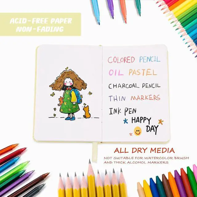 Alt view image 3 of 6 - Mix Media Pad,3.5"x5.5" Small Hardcover Leather Art Sketchbook,60 Sheets(112lb/180gsm) Heavyweight Acid Free Artistic Painting Drawing Sketching Paper, Handy Pocket Journal Sketchbook.Beige