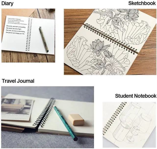 Alt view image 2 of 6 - Soft Cover Spiral Notebook Journal 2-Pack, Blank Sketch Book Pad, Wirebound Memo Notepads Diary Notebook Planner with Unlined Paper, 100 Pages/ 50 Sheets, 7Inchx 4.75Inch (Brown and Black)