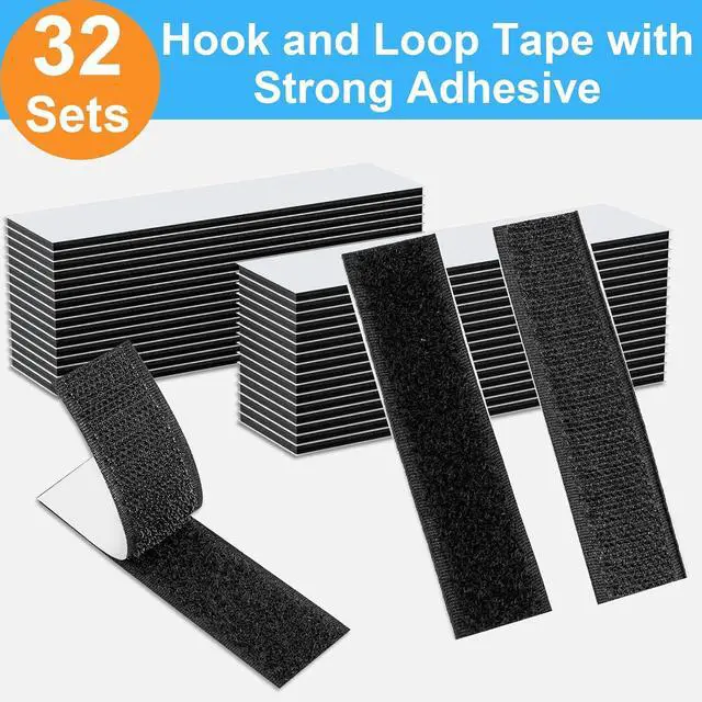 Alt view image 2 of 7 - 32 Sets 1x4 Inch Hook and Loop Strips with Adhesive, Strong Sticky Back, Heavy Duty Fasteners, Double Sided Mounting Tape for Wall Hanging Picture, Home, Office, School, No Holes Needed, Black