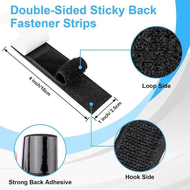 Alt view image 3 of 7 - 32 Sets 1x4 Inch Hook and Loop Strips with Adhesive, Strong Sticky Back, Heavy Duty Fasteners, Double Sided Mounting Tape for Wall Hanging Picture, Home, Office, School, No Holes Needed, Black