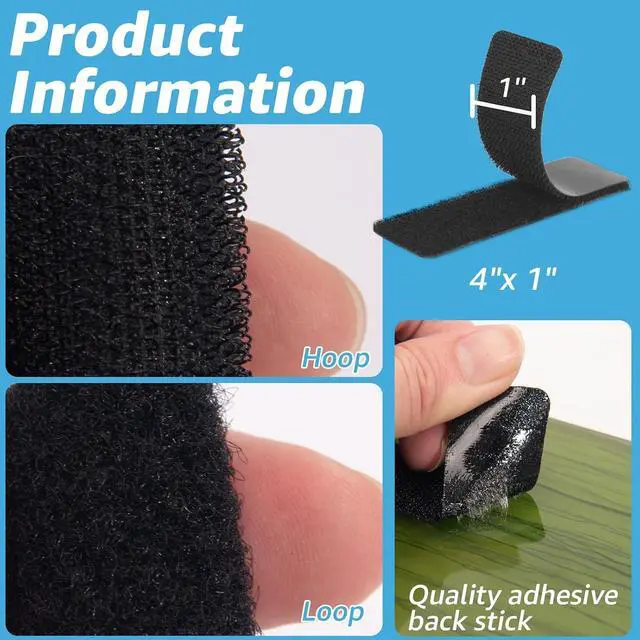 Alt view image 3 of 7 - 16 Sets Hook and Loop Tape, 1"x 4" Sticky Back, Heavy Duty | Double-Sided, Holds 13 lb, Adhesive Strip, Nylon, Picture Hanging Strips Fastener for Mounting Hanging, Glass, Tile, Metal
