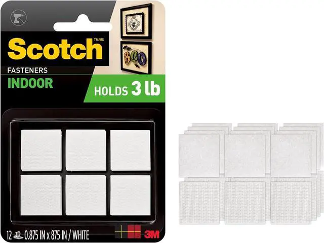 Main image of Multi-Purpose Hook and Loop Fasteners, for Indoor Use, White, 7/8 in, 12-Pair, 24-Squares