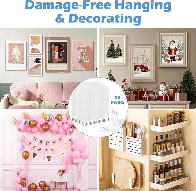 Alt view image 2 of 7 - Picture Hanging Strips 20 Pairs (40 Strips) Removable Adhesive Hook and Loop Wall Strips, Frame Stickers No Nails for Home Decor Wall Posters Damage Free Hanging Picture Hangers