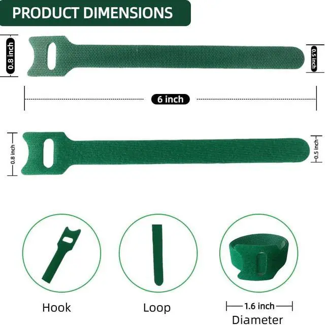 Alt view image 3 of 7 - 100Pcs 6-Inch Green Reusable Adjustable Plant Ties & Garden Tape | Anti-Slip, Hook and Loop, Nylon, Ideal for Climbing Plant Support, Christmas Garlands & Cable Organizer