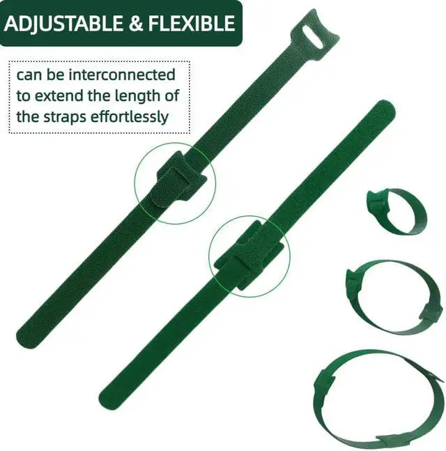 Alt view image 4 of 7 - 100Pcs 6-Inch Green Reusable Adjustable Plant Ties & Garden Tape | Anti-Slip, Hook and Loop, Nylon, Ideal for Climbing Plant Support, Christmas Garlands & Cable Organizer