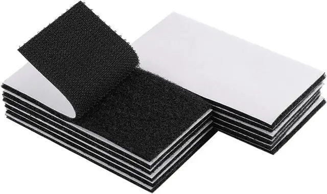 Main image of 2x4 Inch Adhesive Square Hook and Loop Tape - 12 Sets - Sticky Back Fastener for Indoor or Outdoor Use - Instead of Holes and Screws, Black