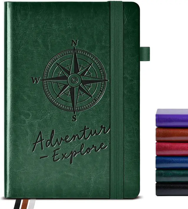 Main image of Graph Notebook for Women Men, 160 Pages Grid Paper, Graphing Notebooks for School, Work, Quad Ruled, Inner Pocket, A5 Hardcover Vintage Leather Journals for Writing, 5.8"x8.5" (Green)