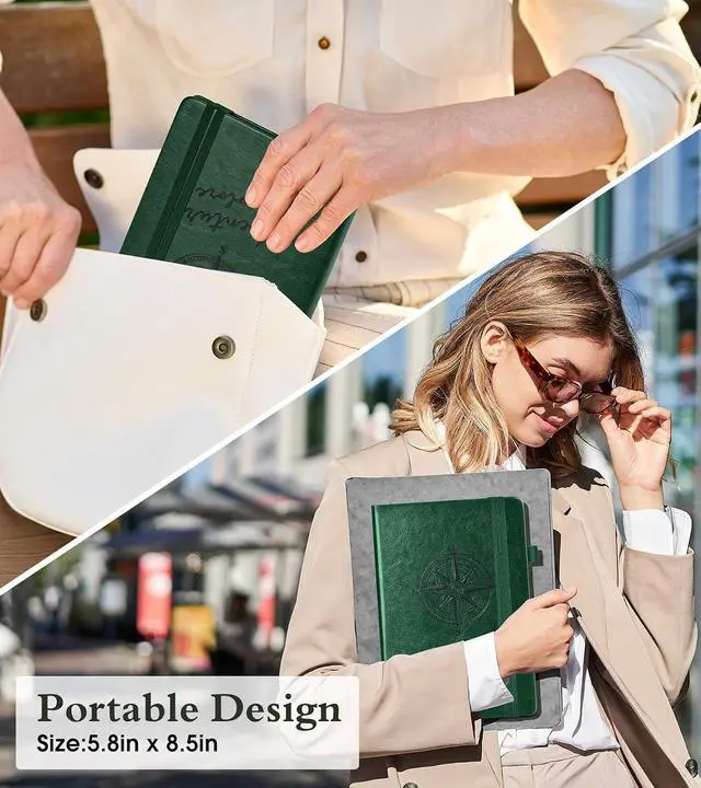 Alt view image 7 of 7 - Graph Notebook for Women Men, 160 Pages Grid Paper, Graphing Notebooks for School, Work, Quad Ruled, Inner Pocket, A5 Hardcover Vintage Leather Journals for Writing, 5.8"x8.5" (Green)