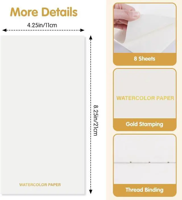 Alt view image 2 of 6 - Pocket TN Watercolor Paper Refills, 8Sheets/16Pages 8.25x4.25inches Regular TN Journal Notebooks, 300gsm Travelers Notebook Insert for Painting, Mixed Media Pad Notebook