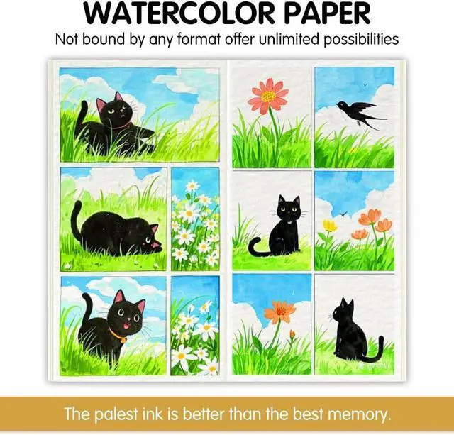 Alt view image 3 of 6 - Pocket TN Watercolor Paper Refills, 8Sheets/16Pages 8.25x4.25inches Regular TN Journal Notebooks, 300gsm Travelers Notebook Insert for Painting, Mixed Media Pad Notebook