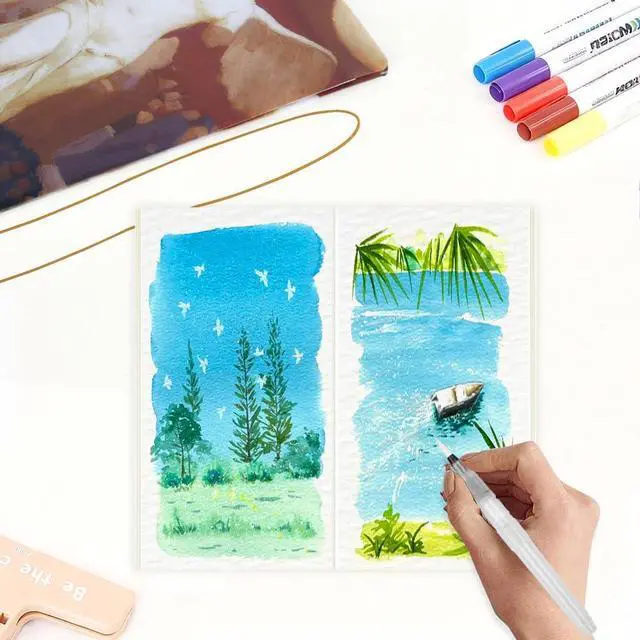 Alt view image 4 of 6 - Pocket TN Watercolor Paper Refills, 8Sheets/16Pages 8.25x4.25inches Regular TN Journal Notebooks, 300gsm Travelers Notebook Insert for Painting, Mixed Media Pad Notebook