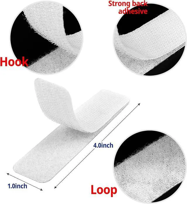 Alt view image 2 of 7 - 16 Sets 1 x 4 Inch Hook and Loop Tape Sticky Back - Heavy Duty Double-Sided Adhesive Strips - Strong Fastener for Home, Office, Indoor & Outdoor Use(White)