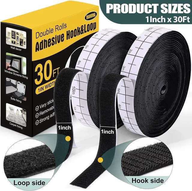 Alt view image 2 of 7 - 30Ft x 1 Inch Hook and Loop Strips with Adhesive, Heavy Duty Self Adhesive Hook and Loop Tape with Measuring Scale Backing for Home, Office, School & DIY Projects, Black