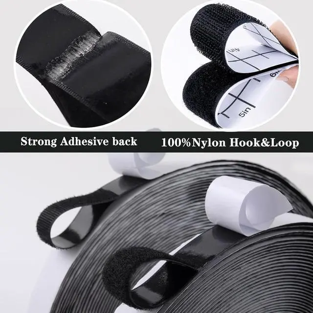 Alt view image 3 of 7 - 30Ft x 1 Inch Hook and Loop Strips with Adhesive, Heavy Duty Self Adhesive Hook and Loop Tape with Measuring Scale Backing for Home, Office, School & DIY Projects, Black