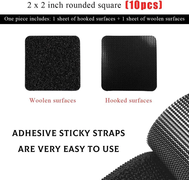 Alt view image 2 of 6 - 10 PCS Hook and Loop Strips with Adhesive, 2"×2" Car Mats Self-Adhesive Tape Strip, Multi-Purpose Non-Slip Double Sided Snap Fastening Tape, Fixing Tape for Sofa Carpet