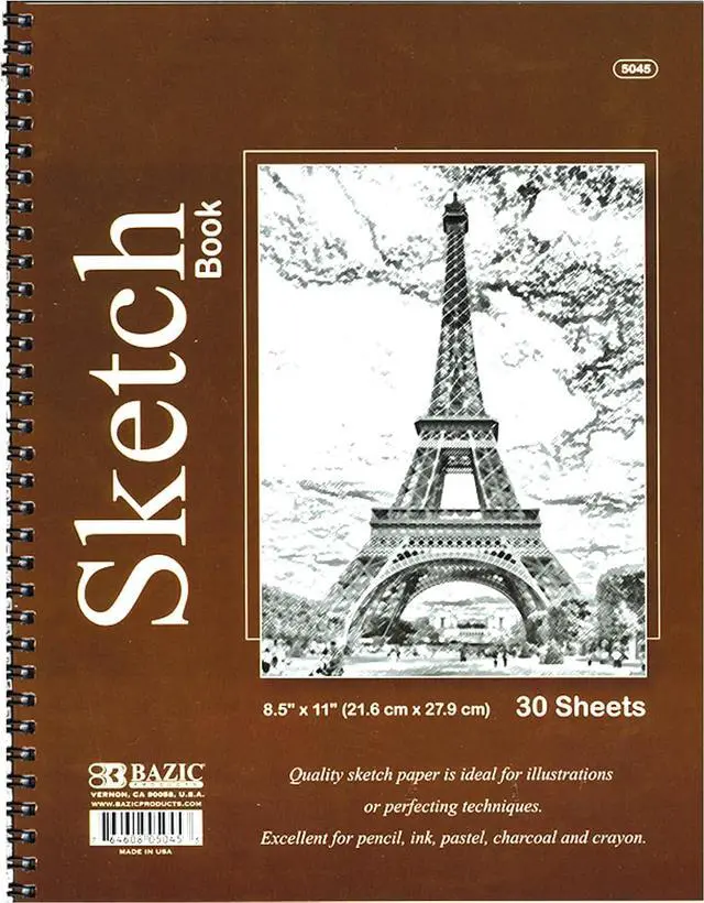 Main image of BAZIC Sketch Book 30 Ct. 8.5" X 11", Spiral Side Bound Sketchbook Drawing Pads, Sketching Paper Coloring Book for Artist Kids School, 1-Pack | 30-sheet spiral sketch book, smooth drawing paper for ske