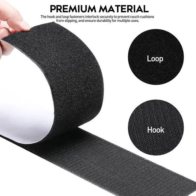 Alt view image 3 of 7 - 4.4 Inches x 7 Feet Strong Sticky Back Heavy Duty Hook and Loop Tape with Adhesive, Non-Slip Couch Cushion Grip Accessories, Double Sided Strip Roll to Prevent Sliding, Black