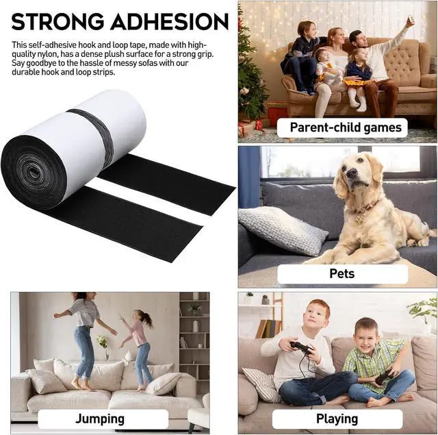 Alt view image 6 of 7 - 4.4 Inches x 7 Feet Strong Sticky Back Heavy Duty Hook and Loop Tape with Adhesive, Non-Slip Couch Cushion Grip Accessories, Double Sided Strip Roll to Prevent Sliding, Black