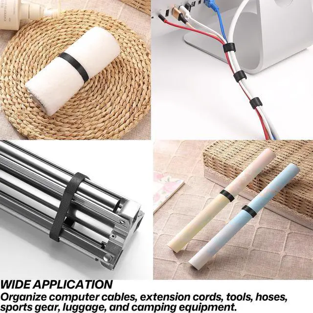 Alt view image 5 of 7 - 1/2in x 50ft Hook and Loop Roll Black Straps Ties for Cable Management | Reusable Cable Ties,Heavy Duty Strap,Cut to Length Rolls