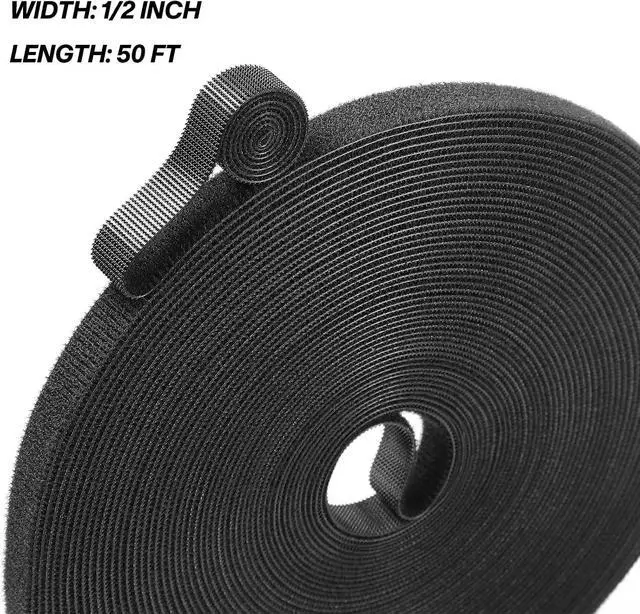Alt view image 2 of 7 - 1/2in x 50ft Hook and Loop Roll Black Straps Ties for Cable Management | Reusable Cable Ties,Heavy Duty Strap,Cut to Length Rolls
