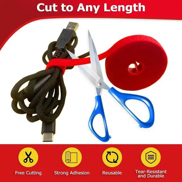 Alt view image 2 of 7 - Hook and Loop Tape Roll, 1/2 in 50 FT Reusable Cable Ties, Cut to Length, Double Sided, Self-Gripping Straps, Cord Ties for Office, Home Cable Management (Colored 5Roll*10ft)
