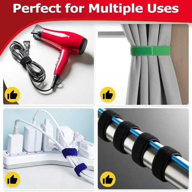 Alt view image 5 of 7 - Hook and Loop Tape Roll, 1/2 in 50 FT Reusable Cable Ties, Cut to Length, Double Sided, Self-Gripping Straps, Cord Ties for Office, Home Cable Management (Colored 5Roll*10ft)