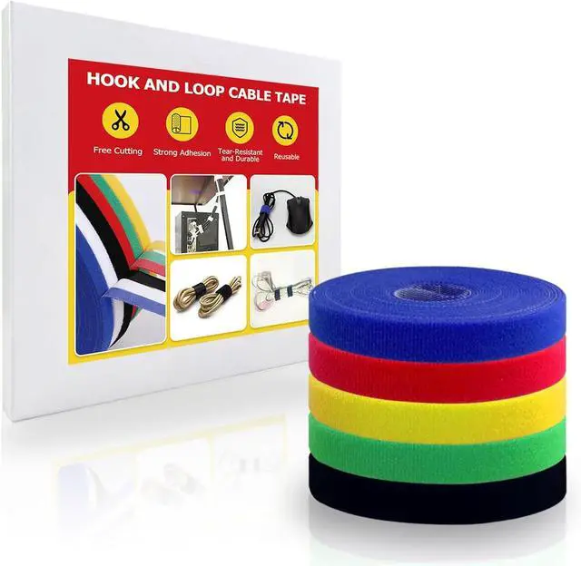 Main image of Hook and Loop Tape Roll, 1/2 in 50 FT Reusable Cable Ties, Cut to Length, Double Sided, Self-Gripping Straps, Cord Ties for Office, Home Cable Management (Colored 5Roll*10ft)