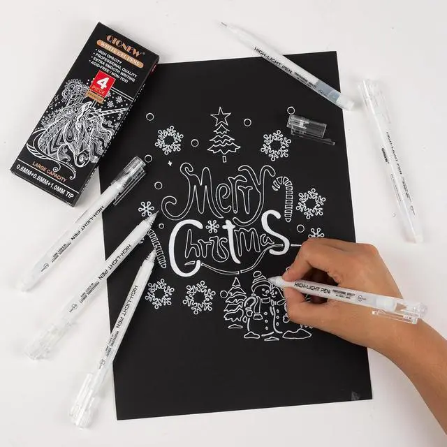 Alt view image 5 of 7 - White Gel Pens,Opaque White Ink Pens for Black Paper Drawing,4 Pack | 1.0mm,0.8mm,0.6mm Fine Point Assorted Tip, 1mm White Gel Pens Black Paper Drawing, Sketching, Illustration, Bullet Journaling