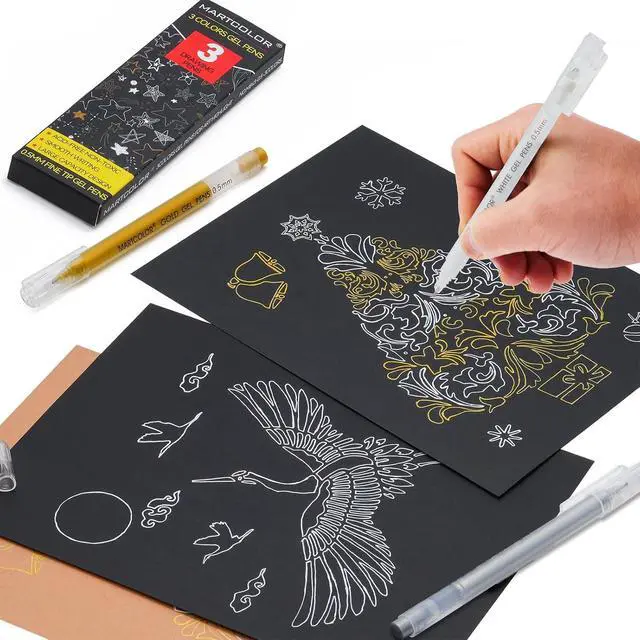 Alt view image 4 of 7 - Gold Silver White Gel Pens, 3 Pack 0.5mm Fine Point Gel ink Pens | Opaque Archival Ink Pen for Black Paper Drawing, Art Highlight, Illustration, Bullet Journaling, Card Making & DIY Projects