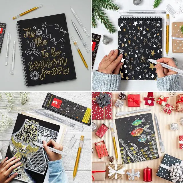 Alt view image 5 of 7 - Gold Silver White Gel Pens, 3 Pack 0.5mm Fine Point Gel ink Pens | Opaque Archival Ink Pen for Black Paper Drawing, Art Highlight, Illustration, Bullet Journaling, Card Making & DIY Projects
