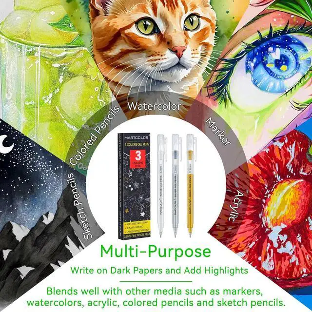 Alt view image 6 of 7 - Gold Silver White Gel Pens, 3 Pack 0.5mm Fine Point Gel ink Pens | Opaque Archival Ink Pen for Black Paper Drawing, Art Highlight, Illustration, Bullet Journaling, Card Making & DIY Projects