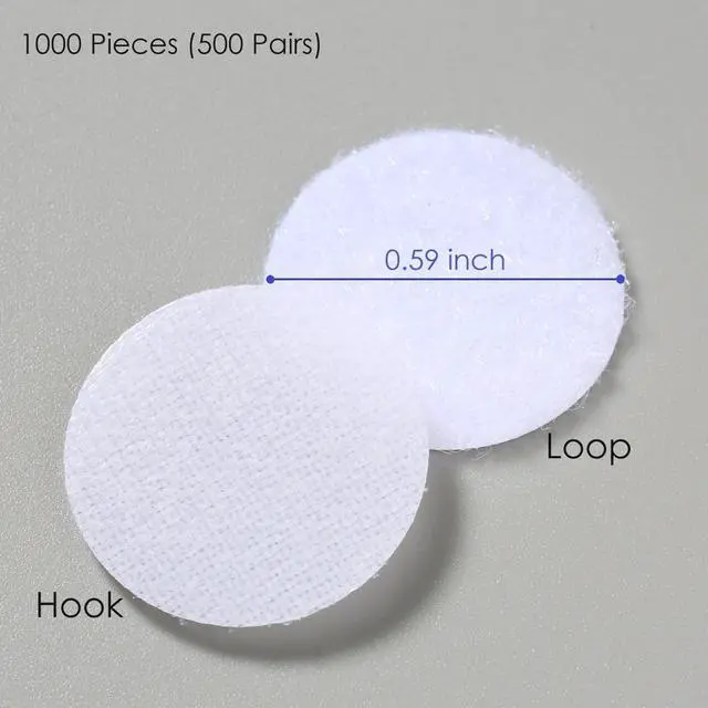 Alt view image 3 of 6 - 1000 Pcs (500 Pairs) 0.59inch Diameter Hook and Loop Fastener Self Adhesive Round Circle Sticky Sticker Dots for Arts and Crafts School Classroom Home and Office Use, White