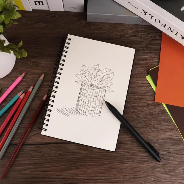 Alt view image 5 of 6 - 1 Pack Spiral Bound Sketchbooks (100 GSM Sketch Paper), 50 Sheets per Pack, 7.5" x 5.1" Sketchbook with Black Hard Cover for Painting, Drawing and Sketching