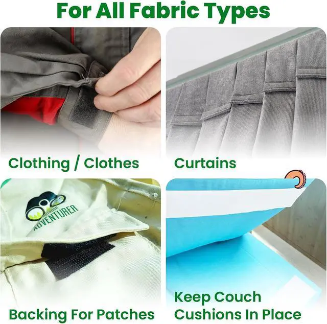 Alt view image 2 of 7 - 1x4 Inch, 16 Sets) Strips with Adhesive for Fabric, White | No Sew, Stick On for Fabric, Sticky Back for Clothes, Curtains, Heavy Duty, Double Sided Hook and Loop Hem Tape Fasteners