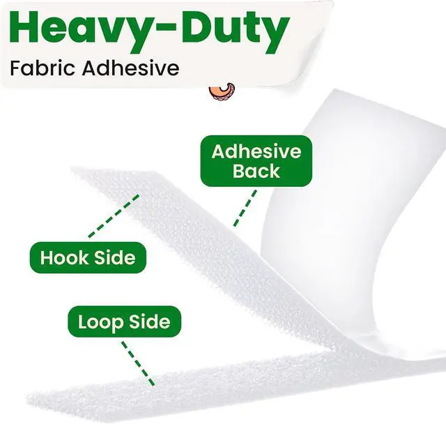 Alt view image 5 of 7 - 1x4 Inch, 16 Sets) Strips with Adhesive for Fabric, White | No Sew, Stick On for Fabric, Sticky Back for Clothes, Curtains, Heavy Duty, Double Sided Hook and Loop Hem Tape Fasteners