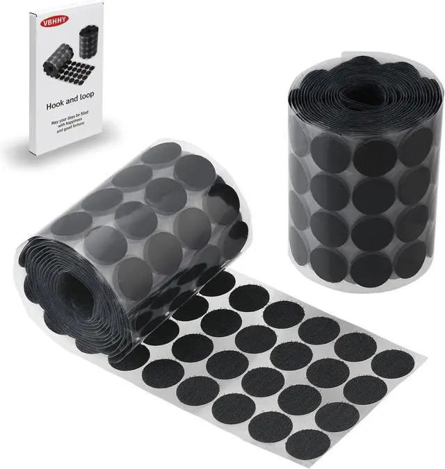 Main image of Self Adhesive Dots, 200Pcs(100 Pair Sets) 1 Inch Diameter Strong Self Adhesive Dots Nylon Sticky Back Coins Hook Loop Strips, Small Circle Dots Stickers Tapes, Black