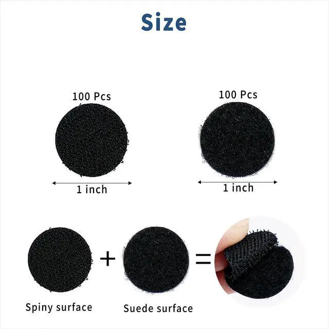Alt view image 2 of 7 - Self Adhesive Dots, 200Pcs(100 Pair Sets) 1 Inch Diameter Strong Self Adhesive Dots Nylon Sticky Back Coins Hook Loop Strips, Small Circle Dots Stickers Tapes, Black