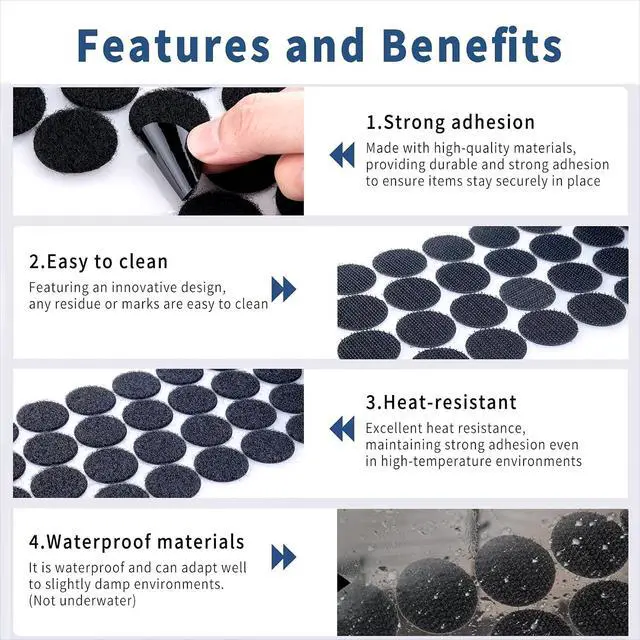 Alt view image 4 of 7 - Self Adhesive Dots, 200Pcs(100 Pair Sets) 1 Inch Diameter Strong Self Adhesive Dots Nylon Sticky Back Coins Hook Loop Strips, Small Circle Dots Stickers Tapes, Black