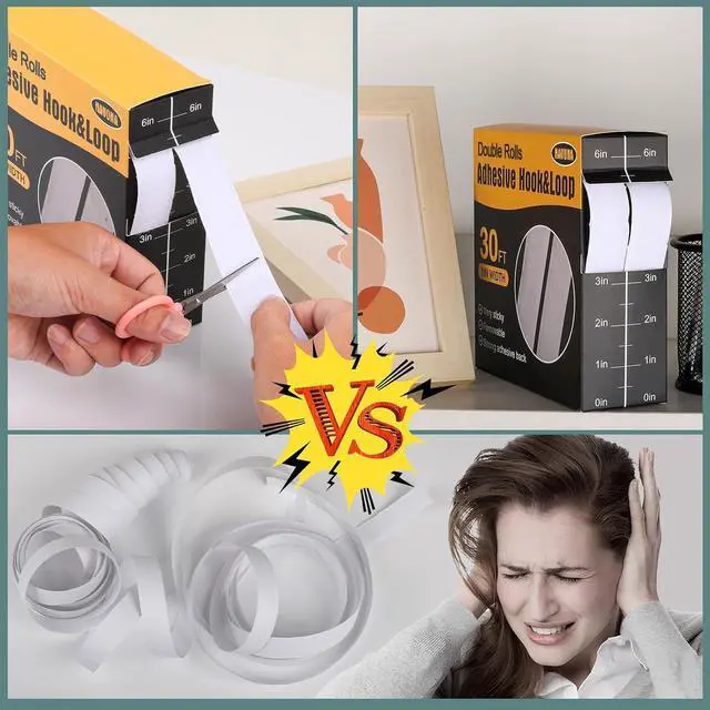 Alt view image 5 of 7 - 30Ft x 1 Inch Hook and Loop Strips with Adhesive, Heavy Duty Self Adhesive Hook and Loop Tape with Measuring Scale Backing for Home, Office, School & DIY Projects, White
