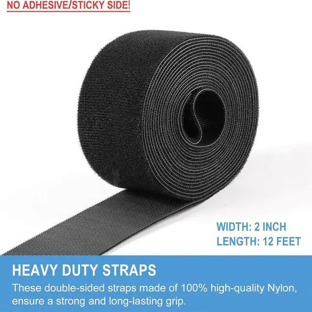 Alt view image 2 of 6 - 2in x 12ft | Hook and Loop Straps Heavy Duty | Double Sided Self-Gripping Strips | Reusable Multi-Purpose Wrap Roll for Home, Office, Data Center, and More