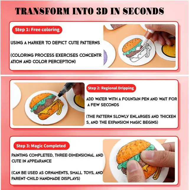 Alt view image 4 of 7 - Magic Puffy Paint, 3D Magic Foam Texture Painting kit, DIY Popcorn Bubble Drawing Pens White Puffy Paper, Beginner Create Magical Floating Drawings Bundle