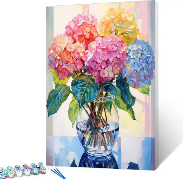 Alt view image 2 of 6 - Hydrangea in Glass Vase Window Landscape Paint by Numbers for Adults Beautiful Flower DIY Paint by Numbers Acrylic Paint Canvas Colorful Flowers Painting Kits Art 16x20 InchWithout Frame
