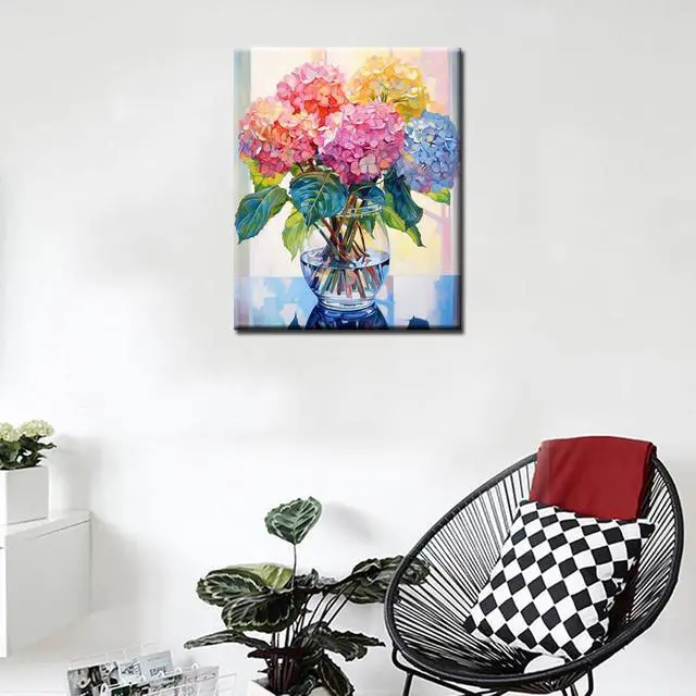 Alt view image 3 of 6 - Hydrangea in Glass Vase Window Landscape Paint by Numbers for Adults Beautiful Flower DIY Paint by Numbers Acrylic Paint Canvas Colorful Flowers Painting Kits Art 16x20 InchWithout Frame