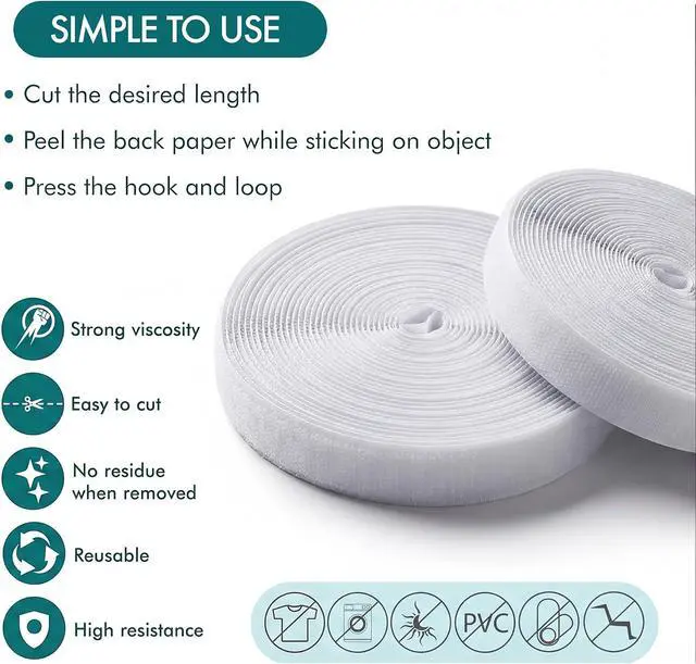 Alt view image 6 of 7 - 26ft x 0.75in) White Velcro Strips with Adhesive, Double Rolls of Heavy Duty Self Adhesive Tape with Backing (26ft x 0.75in)