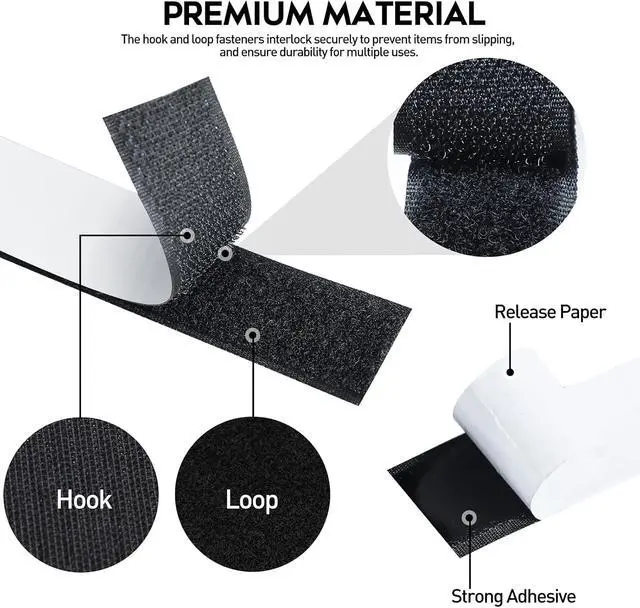 Alt view image 3 of 6 - 33Ft x 1 Inch Hook and Loop Tape with Adhesive Backing, Heavy Duty Double Sided Adhesive Strips, Strong Sticky Strips Rolls for Home, Office, School, Car, and Crafting Projects, Black